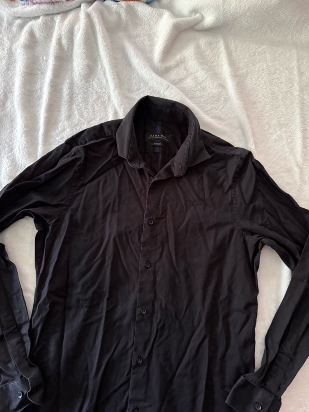 Zara Man Slim Fit Black Button Down Long Sleeve Shirt M - Picture 3 of 4